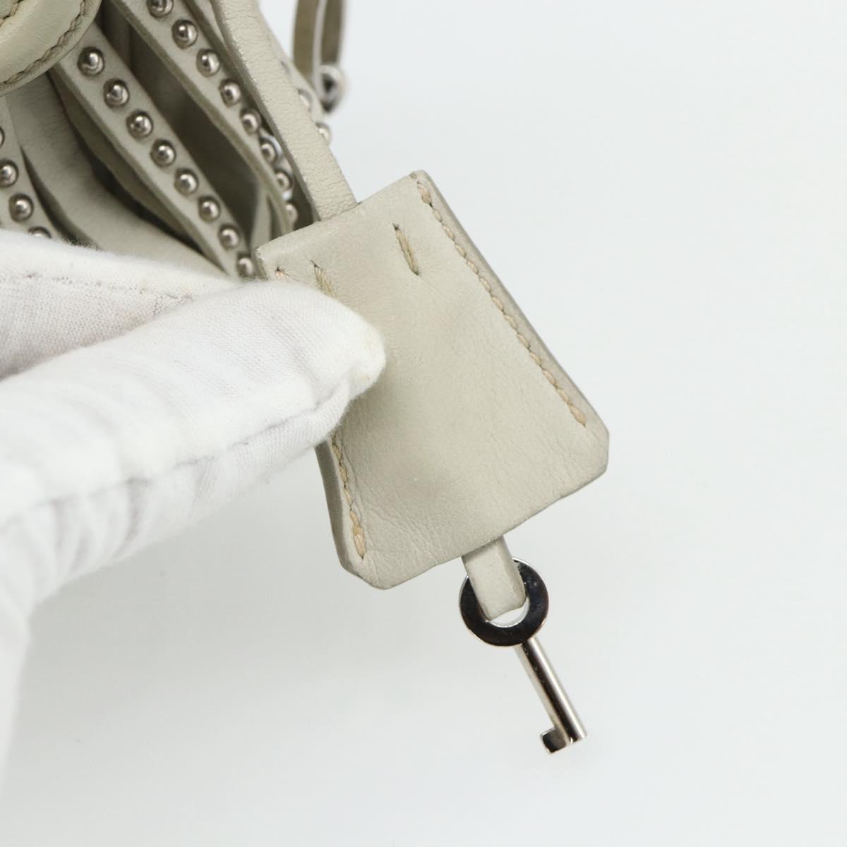 PRADA Chain Shoulder Bag Leather Silver Ivory Auth 179041A