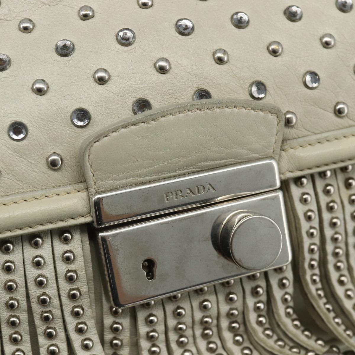 PRADA Chain Shoulder Bag Leather Silver Ivory Auth 179041A