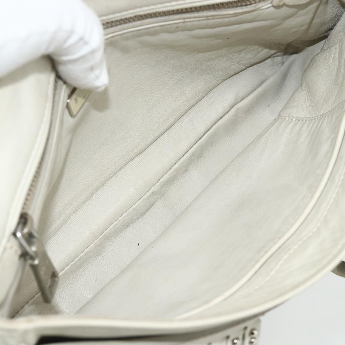 PRADA Chain Shoulder Bag Leather Silver Ivory Auth 179041A