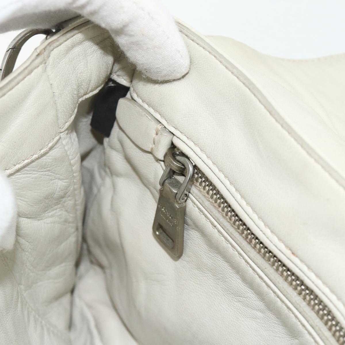PRADA Chain Shoulder Bag Leather Silver Ivory Auth 179041A