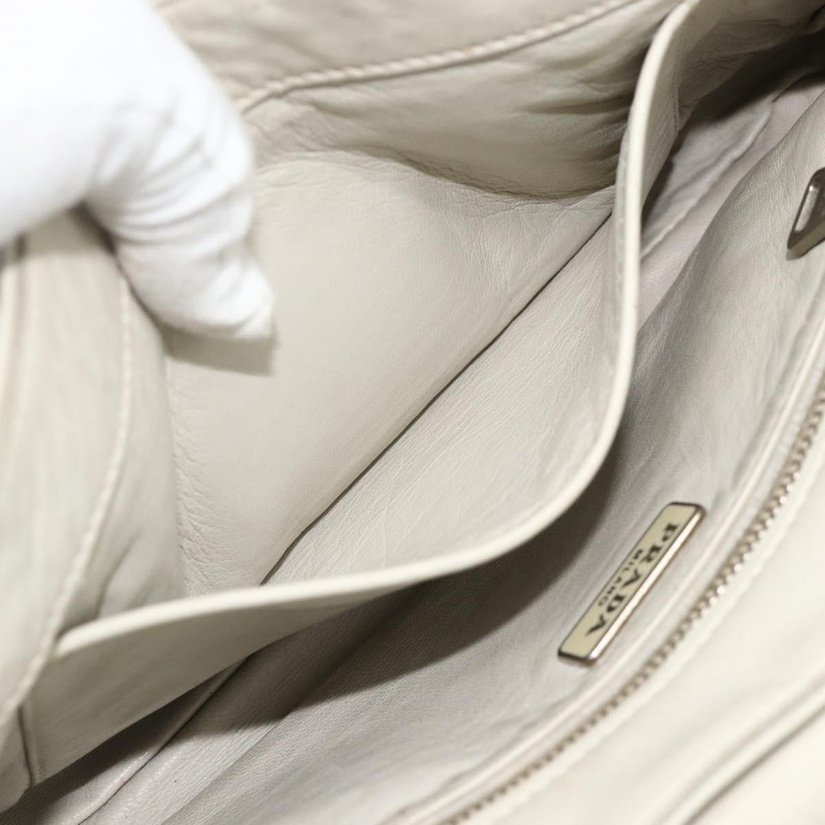 PRADA Chain Shoulder Bag Leather Silver Ivory Auth 179041A