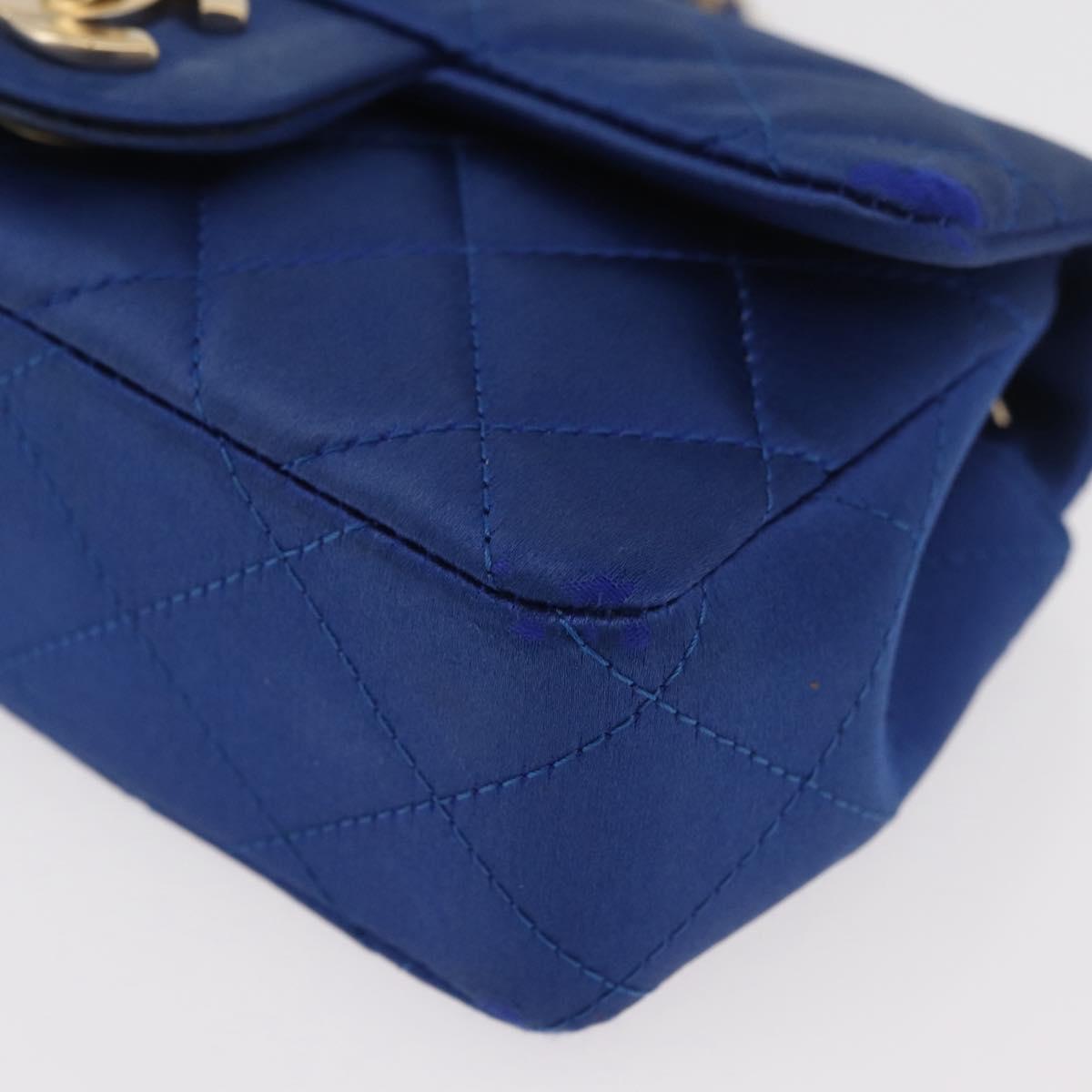 CHANEL Chain Mini Matelasse 17 Shoulder Bag Satin Blue Gold CC Auth 179045