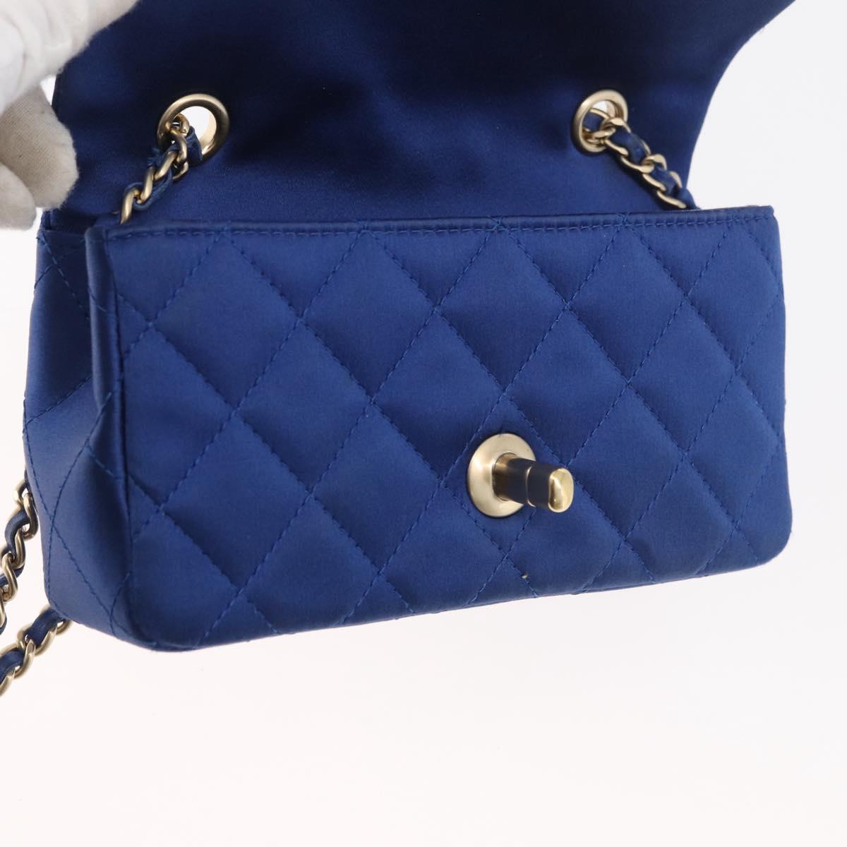 CHANEL Chain Mini Matelasse 17 Shoulder Bag Satin Blue Gold CC Auth 179045