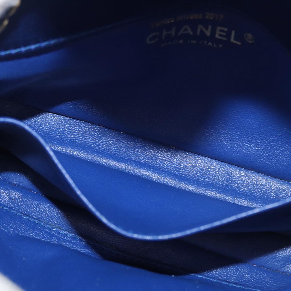 CHANEL Chain Mini Matelasse 17 Shoulder Bag Satin Blue Gold CC Auth 179045