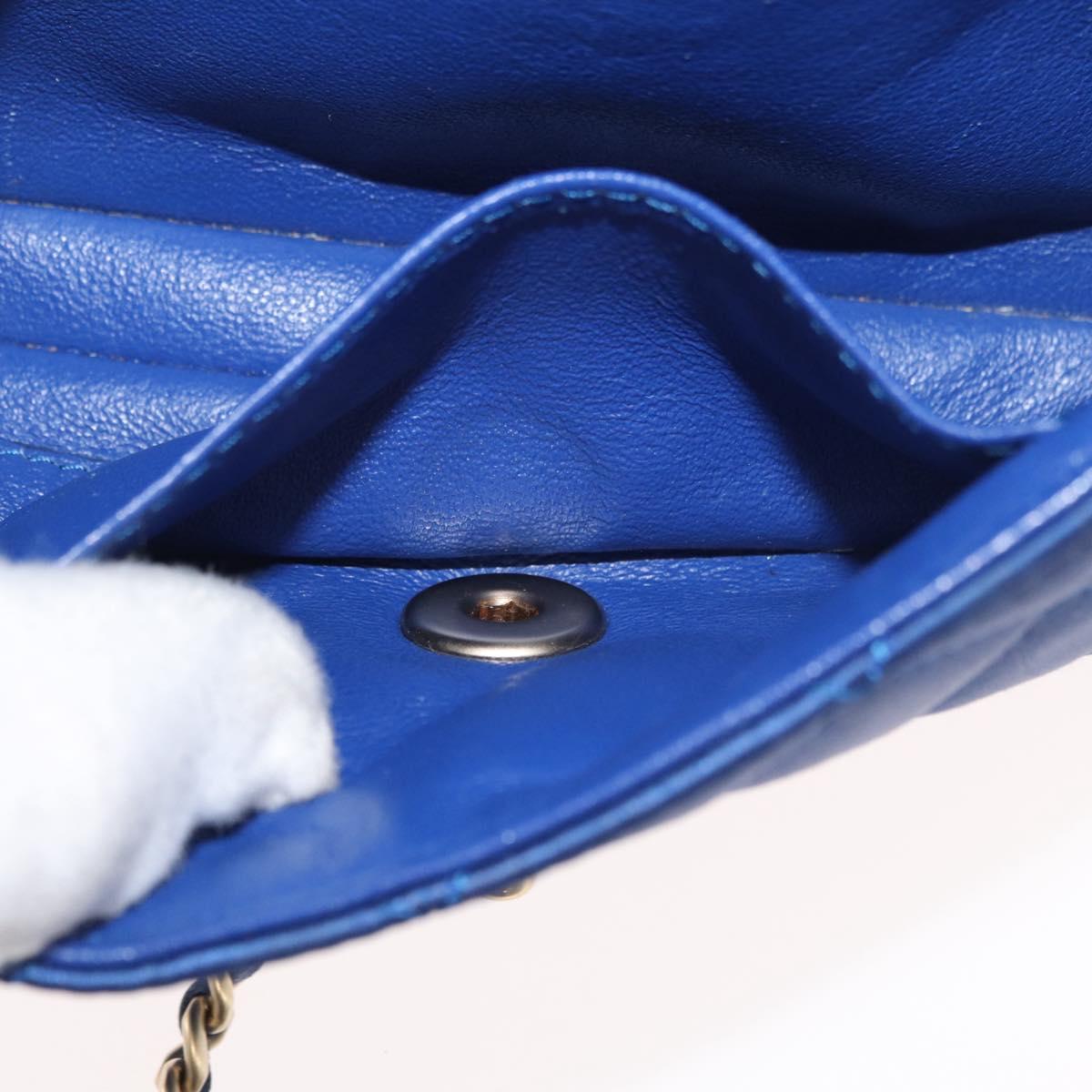 CHANEL Chain Mini Matelasse 17 Shoulder Bag Satin Blue Gold CC Auth 179045