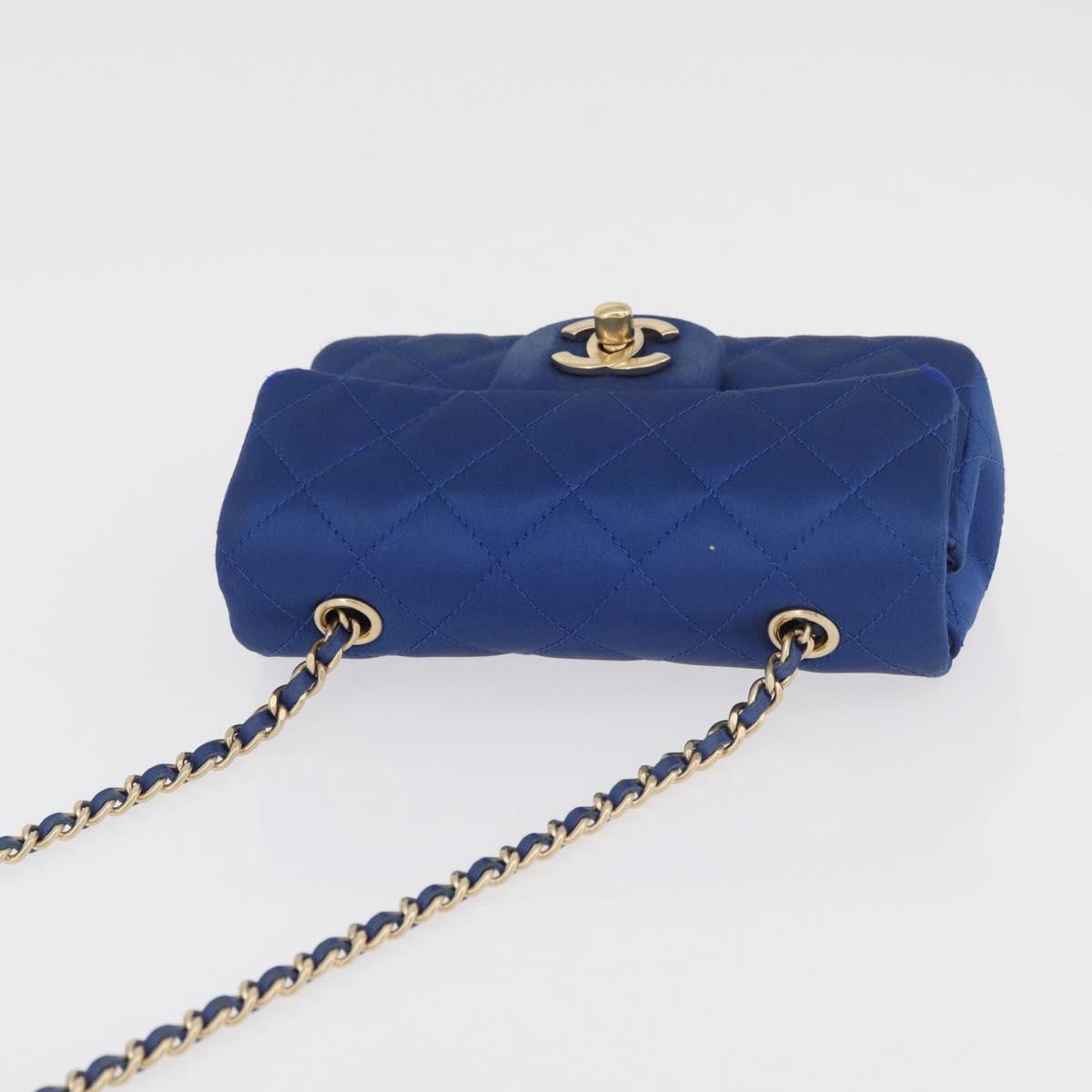 CHANEL Chain Mini Matelasse 17 Shoulder Bag Satin Blue Gold CC Auth 179045