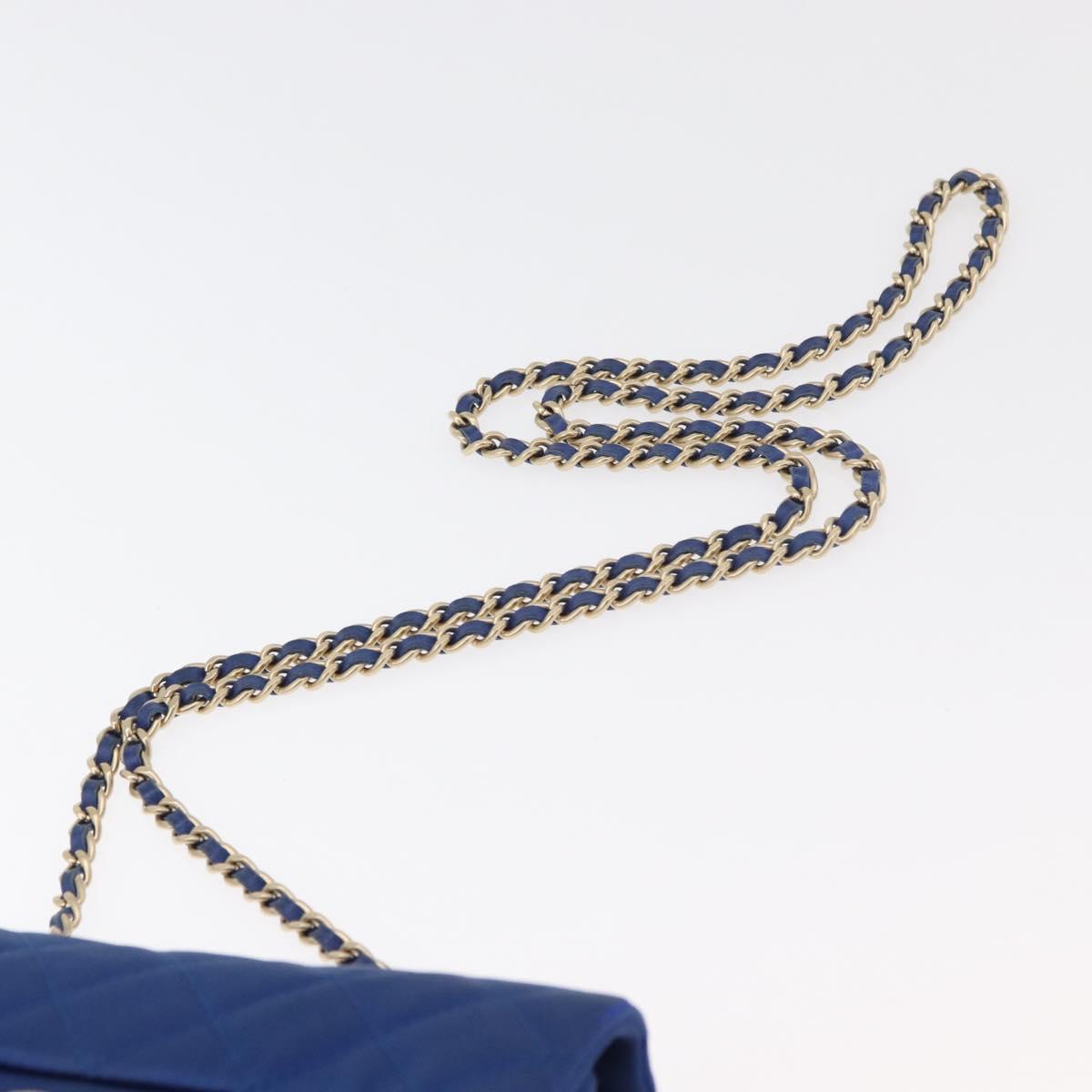 CHANEL Chain Mini Matelasse 17 Shoulder Bag Satin Blue Gold CC Auth 179045