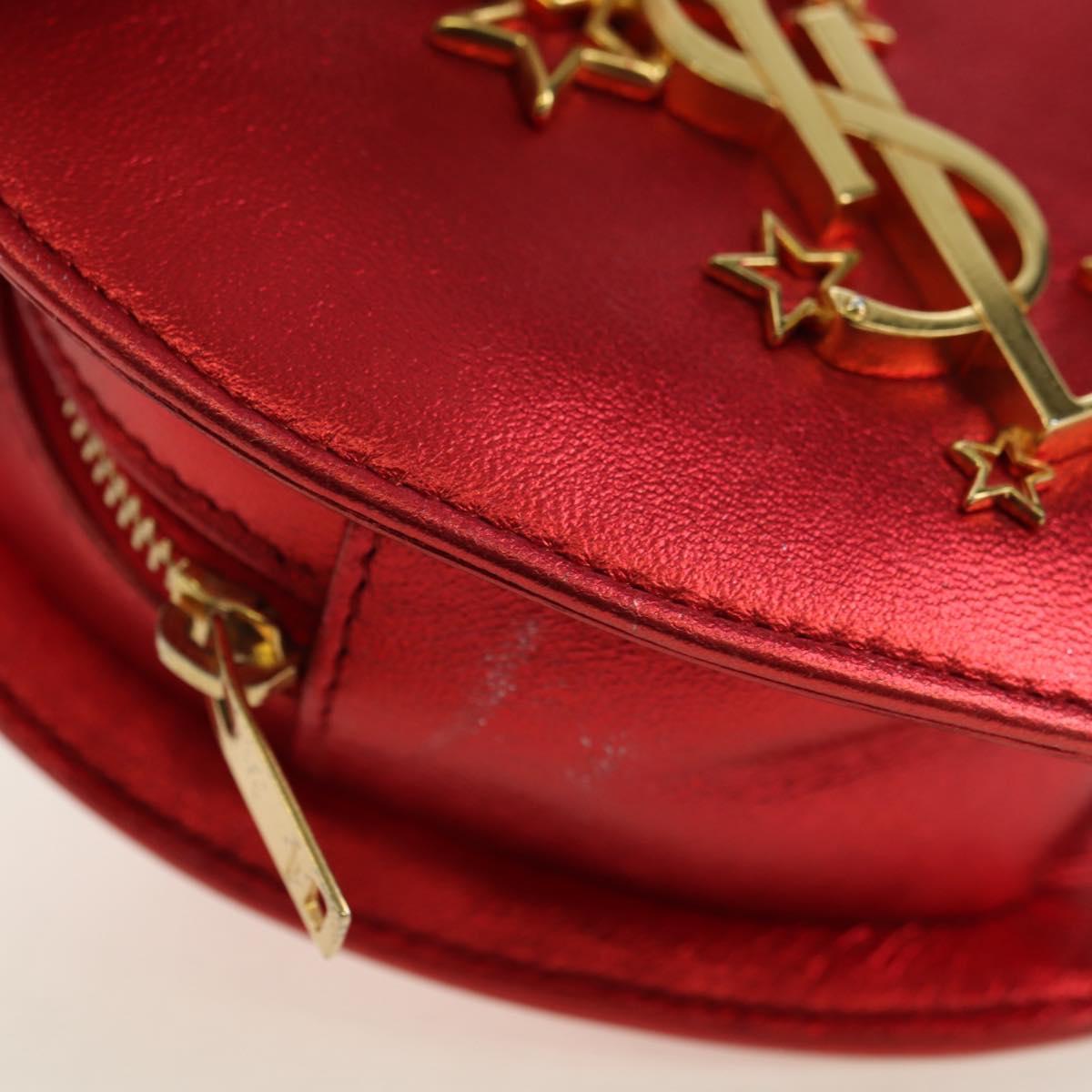 SAINT LAURENT Love Heart Chain Shoulder Bag Leather Red Gold Auth 179049V