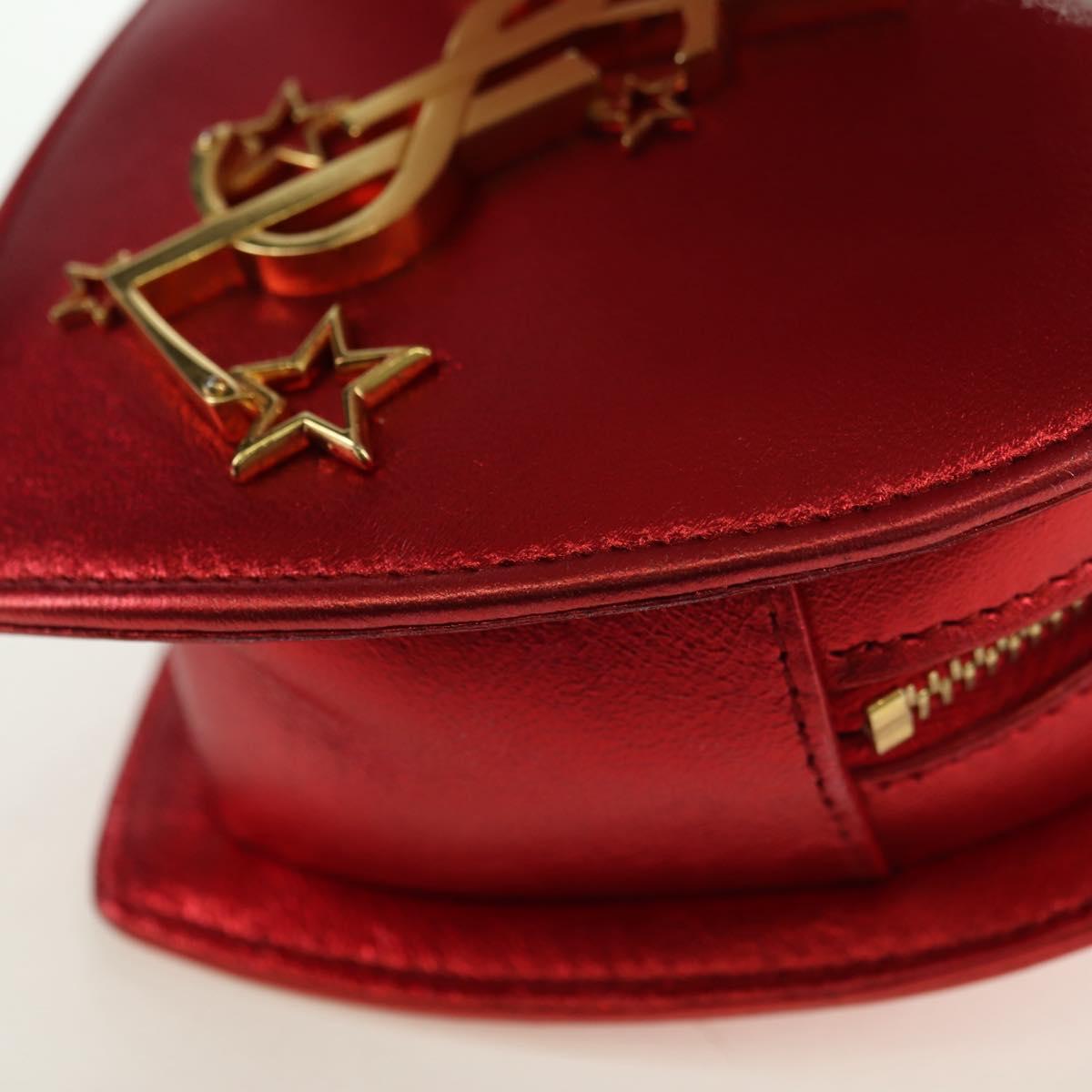 SAINT LAURENT Love Heart Chain Shoulder Bag Leather Red Gold Auth 179049V