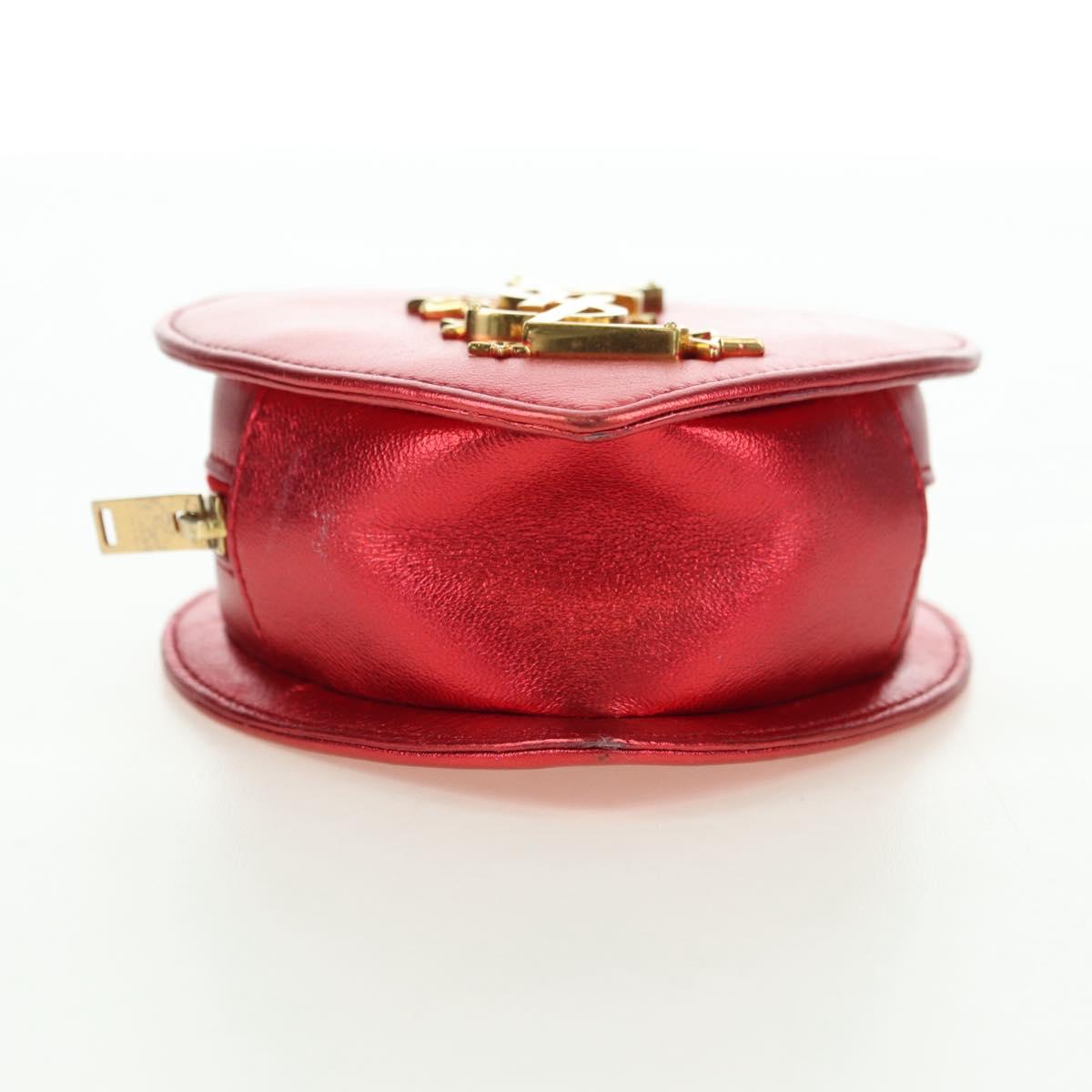 SAINT LAURENT Love Heart Chain Shoulder Bag Leather Red Gold Auth 179049V