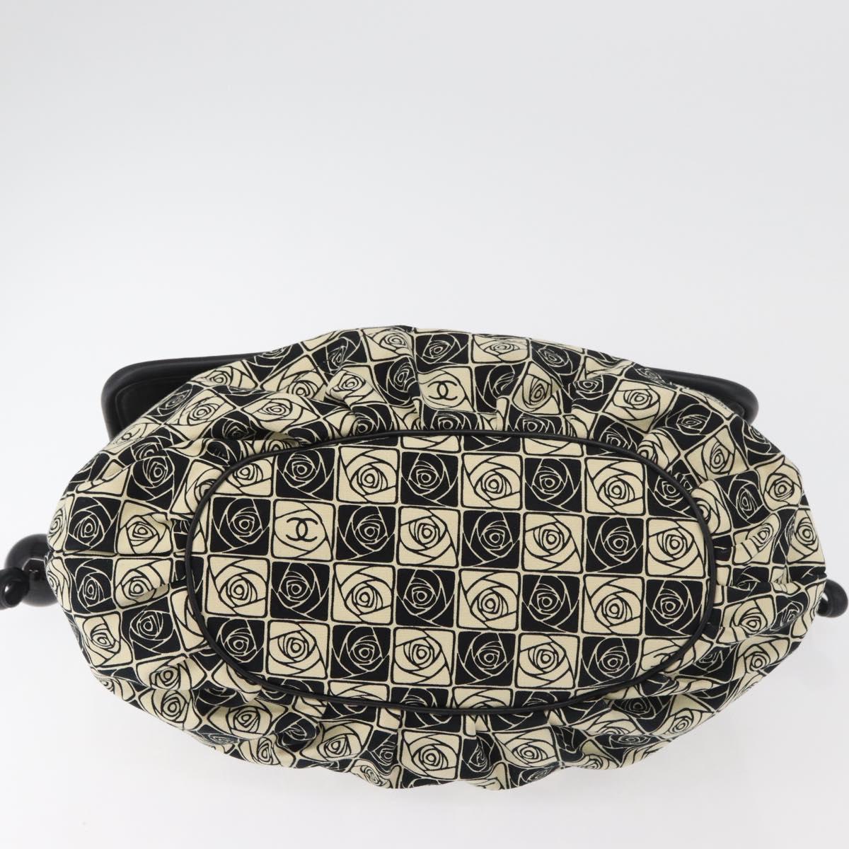 CHANEL Camelia Tote Bag Canvas Black Silver CC Auth 179051SAV