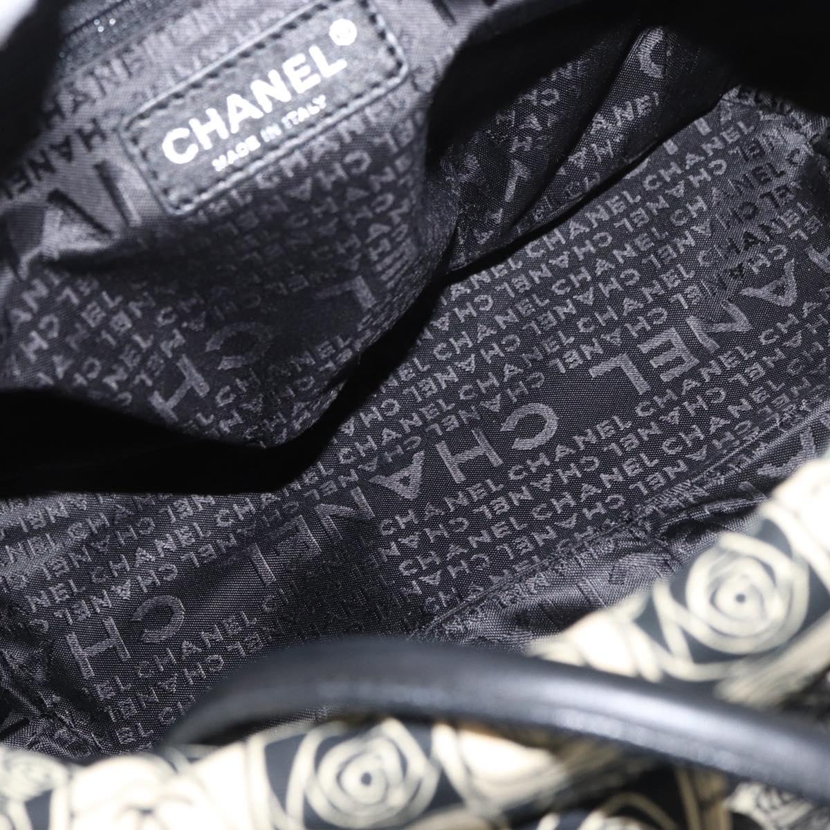 CHANEL Camelia Tote Bag Canvas Black Silver CC Auth 179051SAV