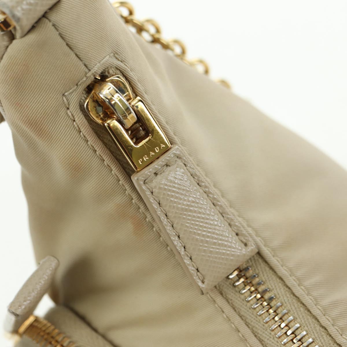 PRADA Chain Shoulder Bag Nylon 3way Beige Gold Auth 179052V