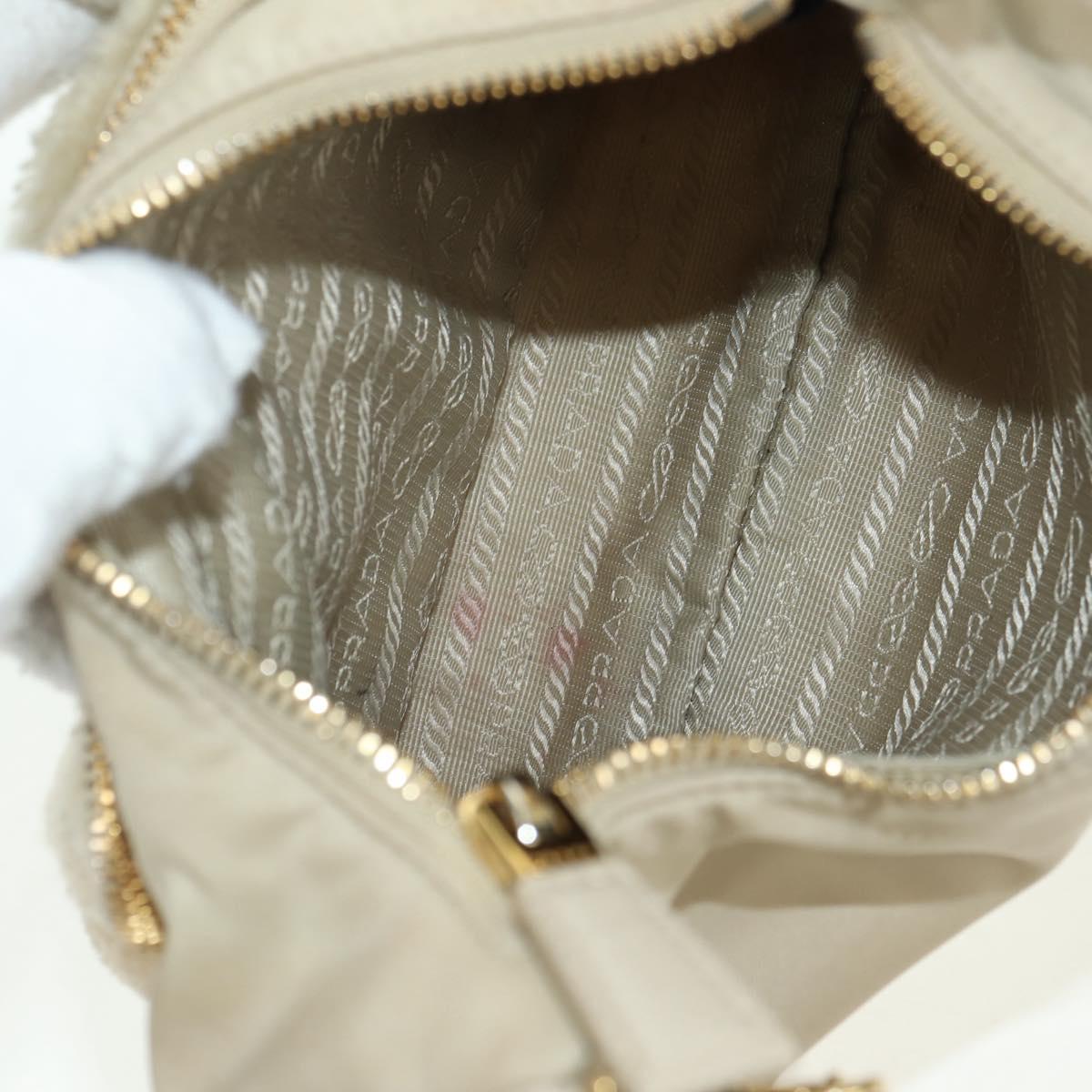 PRADA Chain Shoulder Bag Nylon 3way Beige Gold Auth 179052V