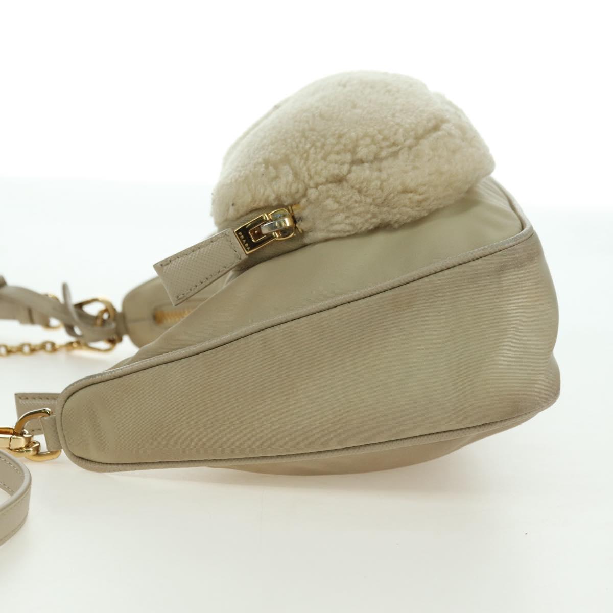 PRADA Chain Shoulder Bag Nylon 3way Beige Gold Auth 179052V