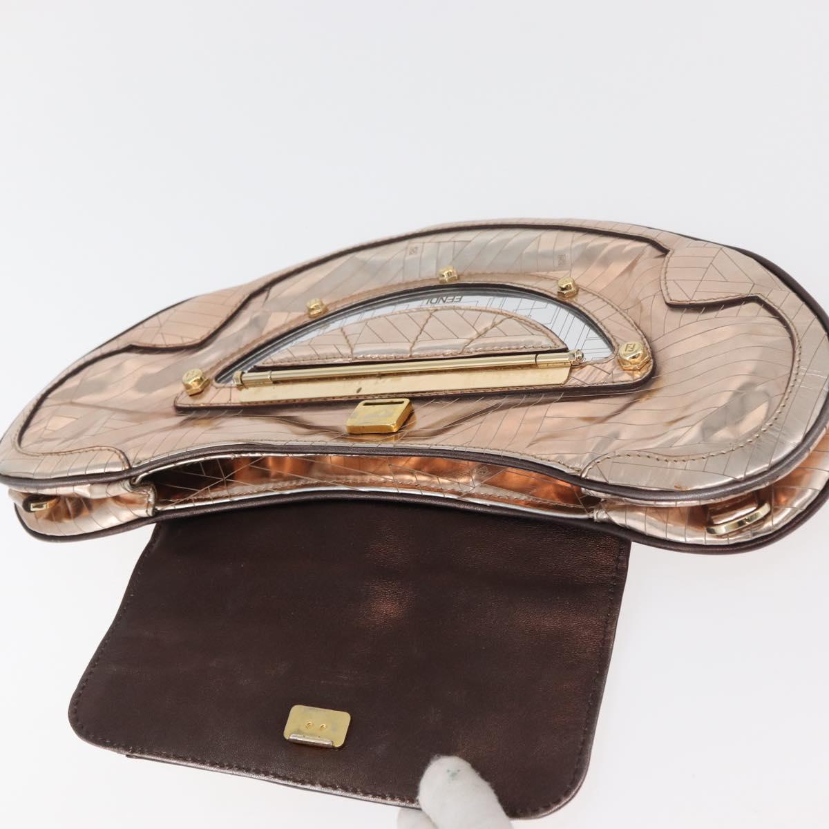 FENDI Hand Bag Patent leather Bronze Gold Auth 179053A