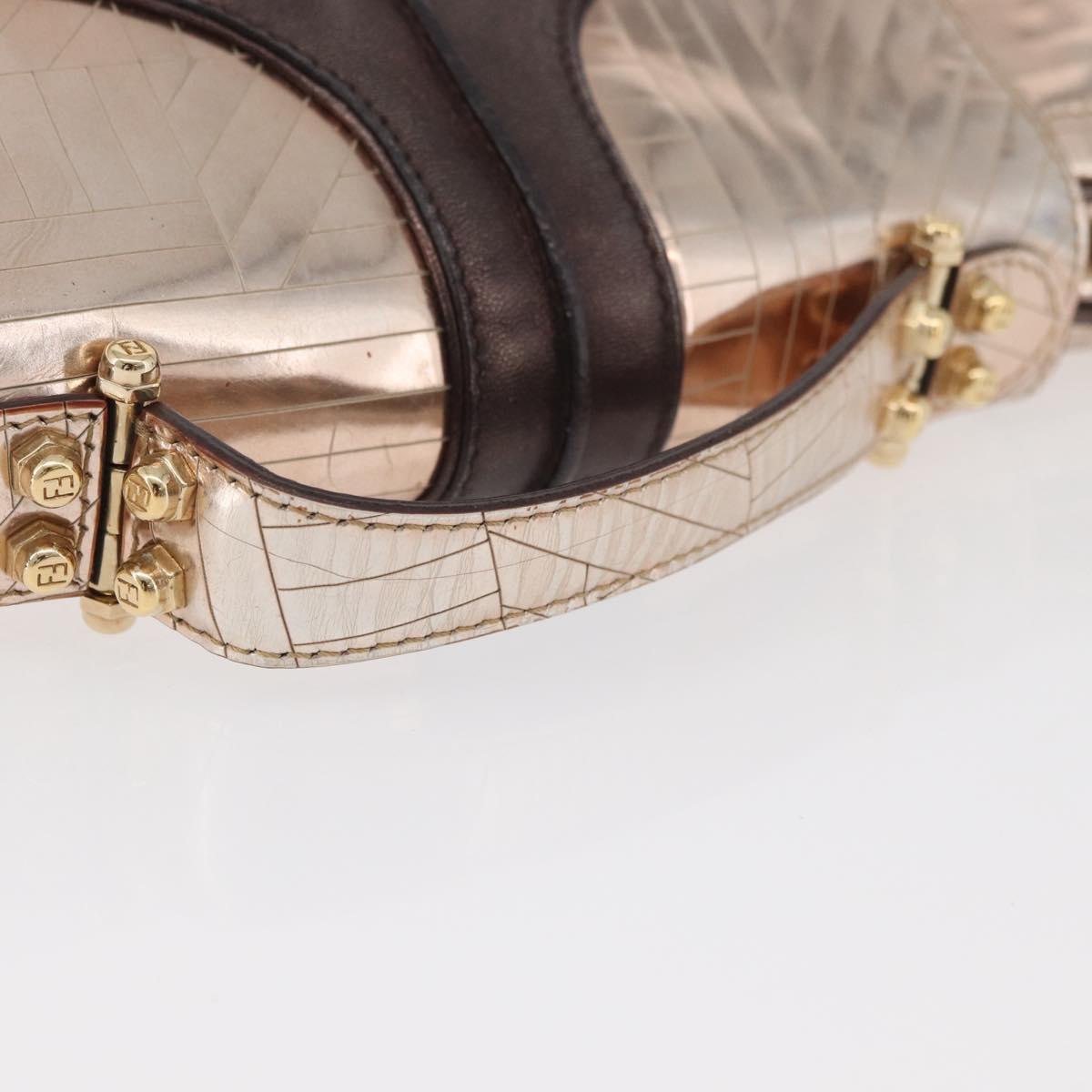 FENDI Hand Bag Patent leather Bronze Gold Auth 179053A