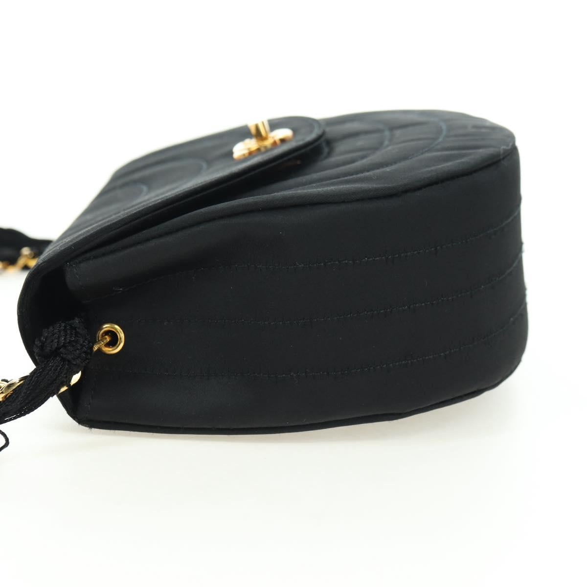 CHANEL Half Moon Chain Shoulder Bag Satin Black Gold CC Auth 179055SAV