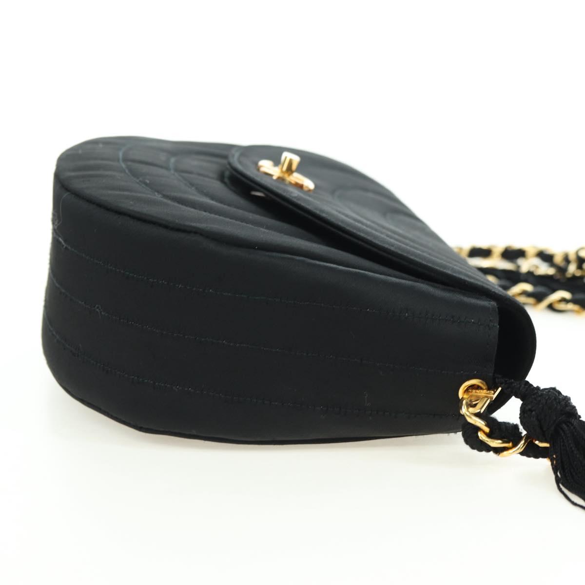 CHANEL Half Moon Chain Shoulder Bag Satin Black Gold CC Auth 179055SAV