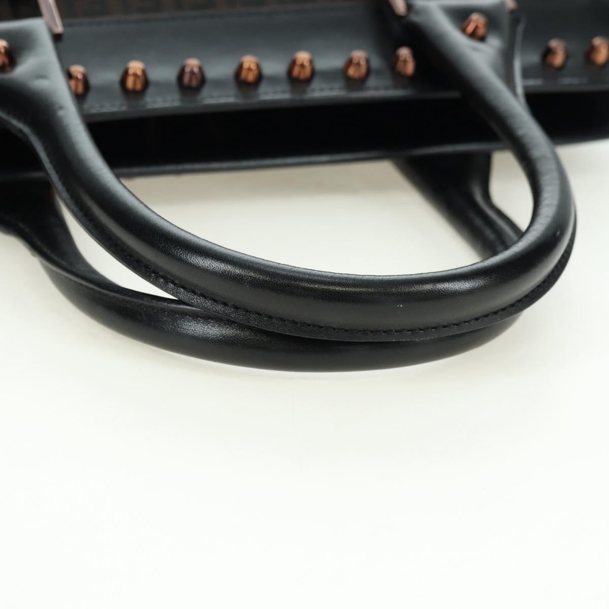 FENDI Zucchino Canvas Hand Bag Brown Silver Auth 179058V