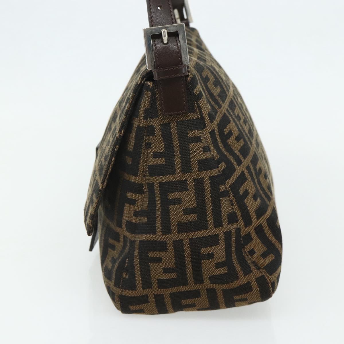FENDI Zucca Canvas Mamma Baguette Shoulder Bag Black Brown Auth 179060V