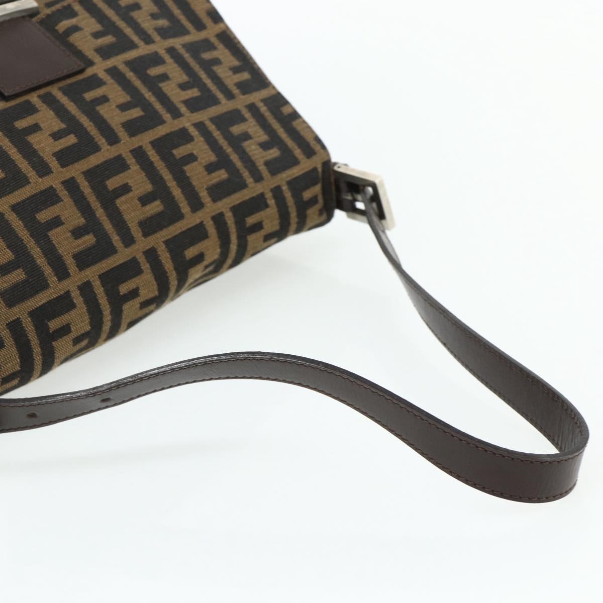 FENDI Zucca Canvas Mamma Baguette Shoulder Bag Black Brown Auth 179060V