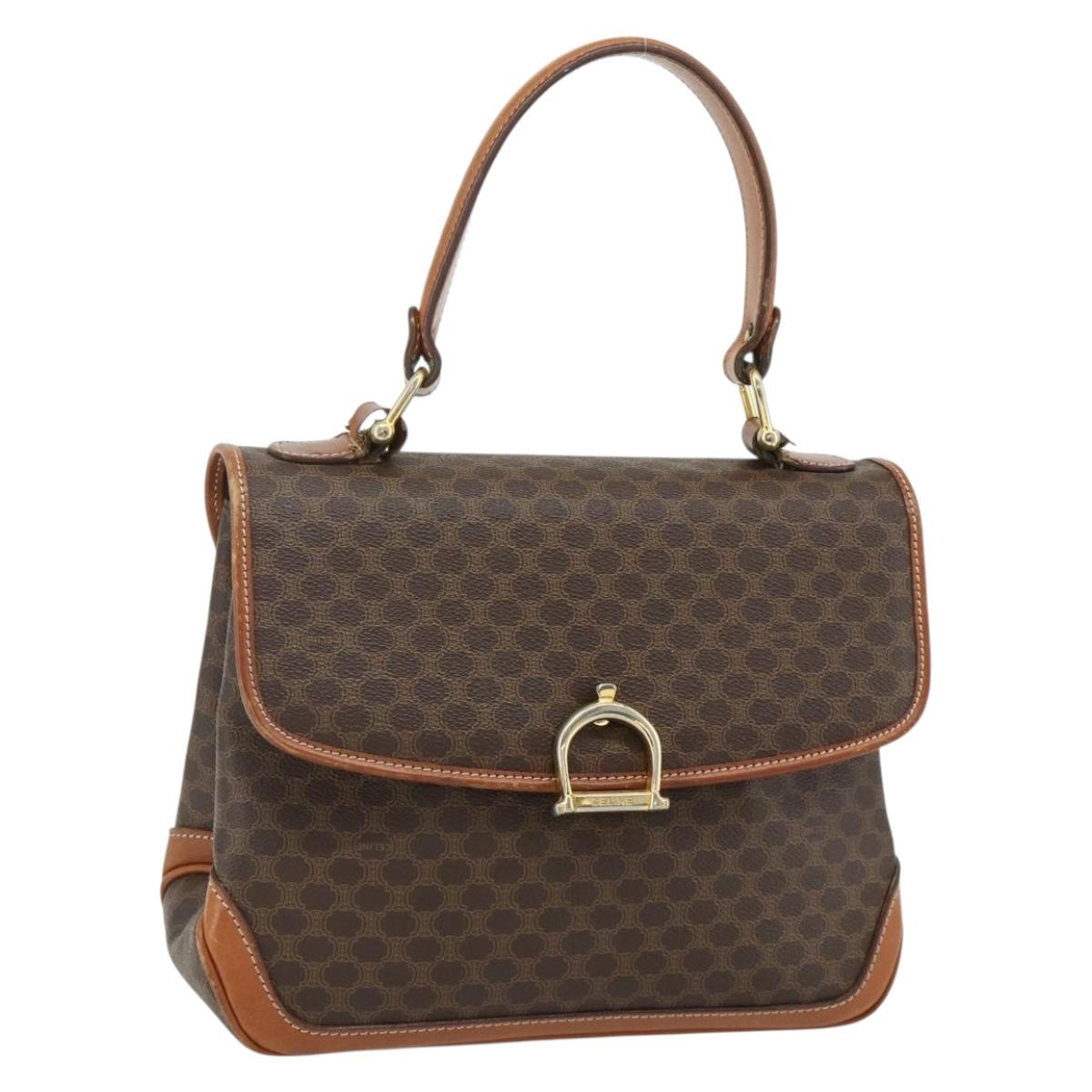 CELINE Macadam Canvas Hand Bag PVC Leather Gold Brown Auth 179062