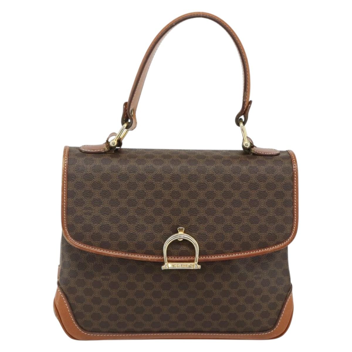 CELINE Macadam Canvas Hand Bag PVC Leather Gold Brown Auth 179062