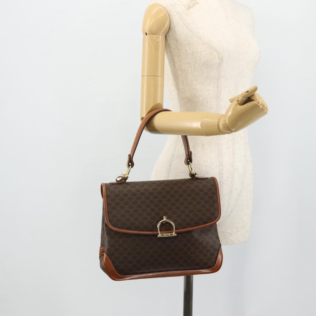 CELINE Macadam Canvas Hand Bag PVC Leather Gold Brown Auth 179062