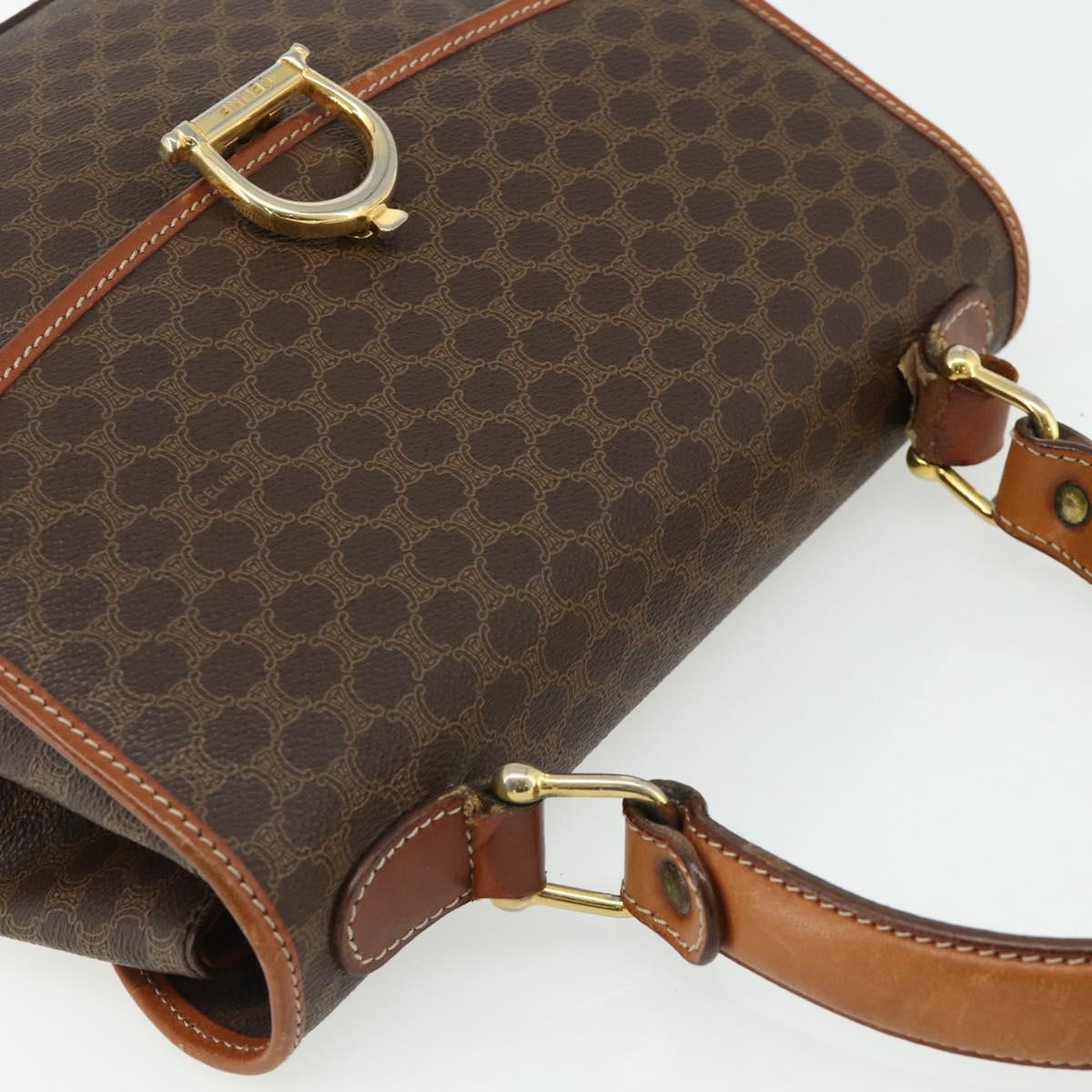CELINE Macadam Canvas Hand Bag PVC Leather Gold Brown Auth 179062