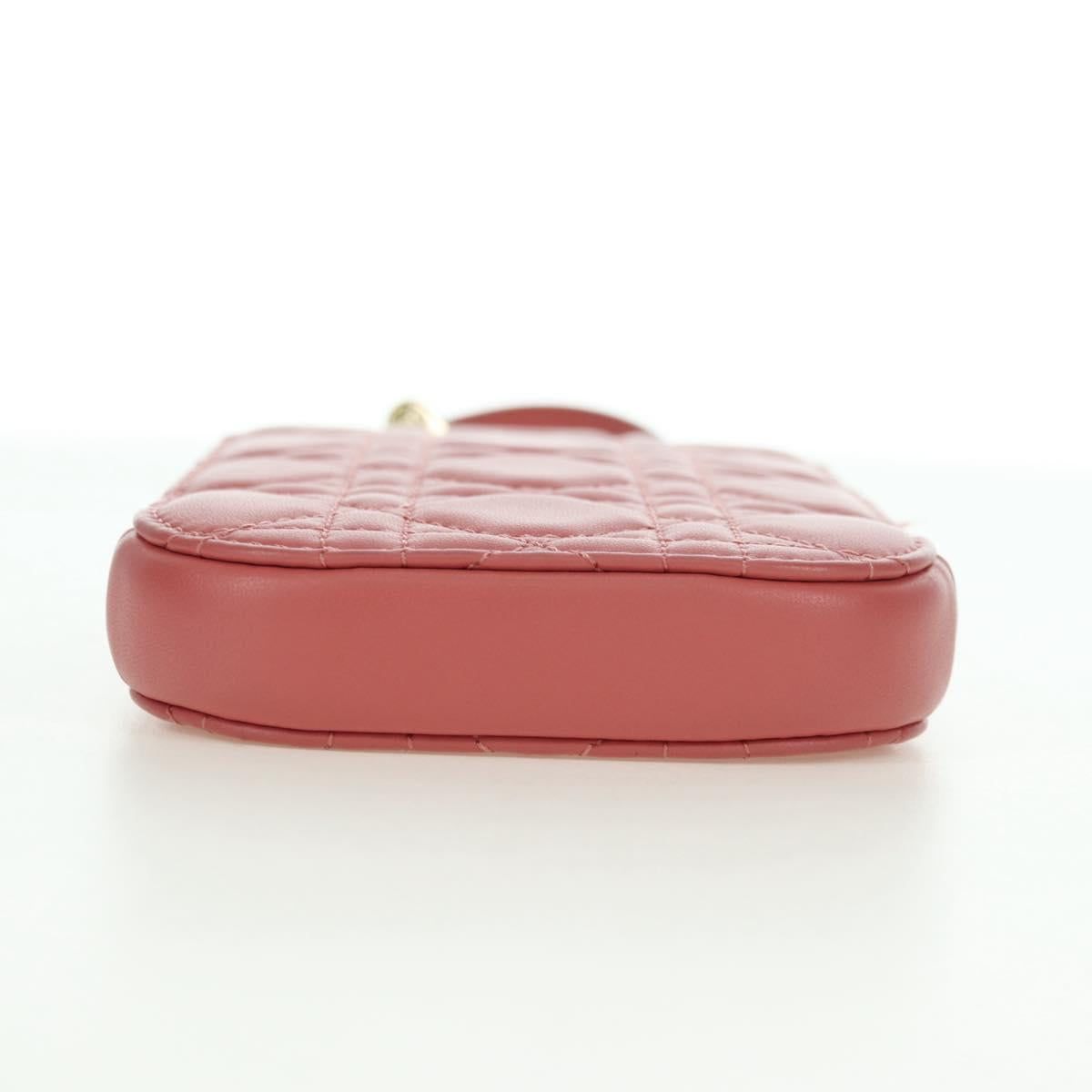 Christian Dior Cannage Chain Phone Pouch Bag Lamb Skin Pink Gold Auth 179066M