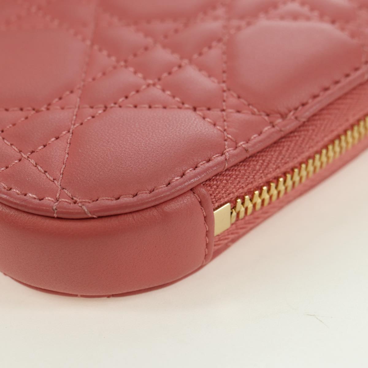 Christian Dior Cannage Chain Phone Pouch Bag Lamb Skin Pink Gold Auth 179066M