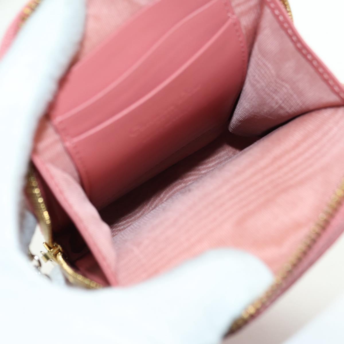 Christian Dior Cannage Chain Phone Pouch Bag Lamb Skin Pink Gold Auth 179066M