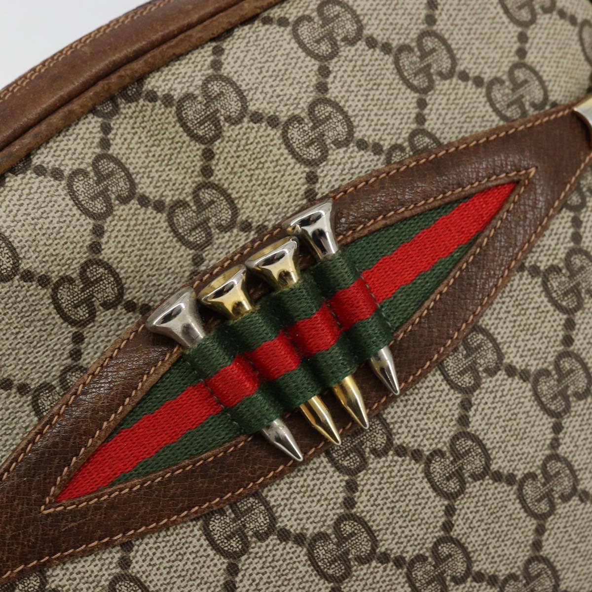 GUCCI GG Supreme Web Sherry Line Shoulder Bag PVC Beige Gold Red Auth 179084