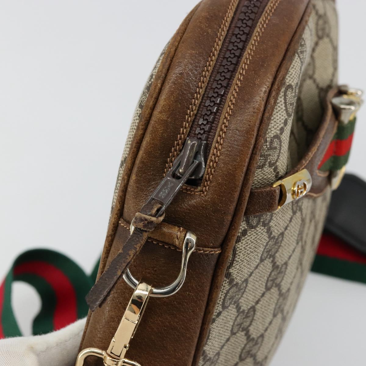 GUCCI GG Supreme Web Sherry Line Shoulder Bag PVC Beige Gold Red Auth 179084