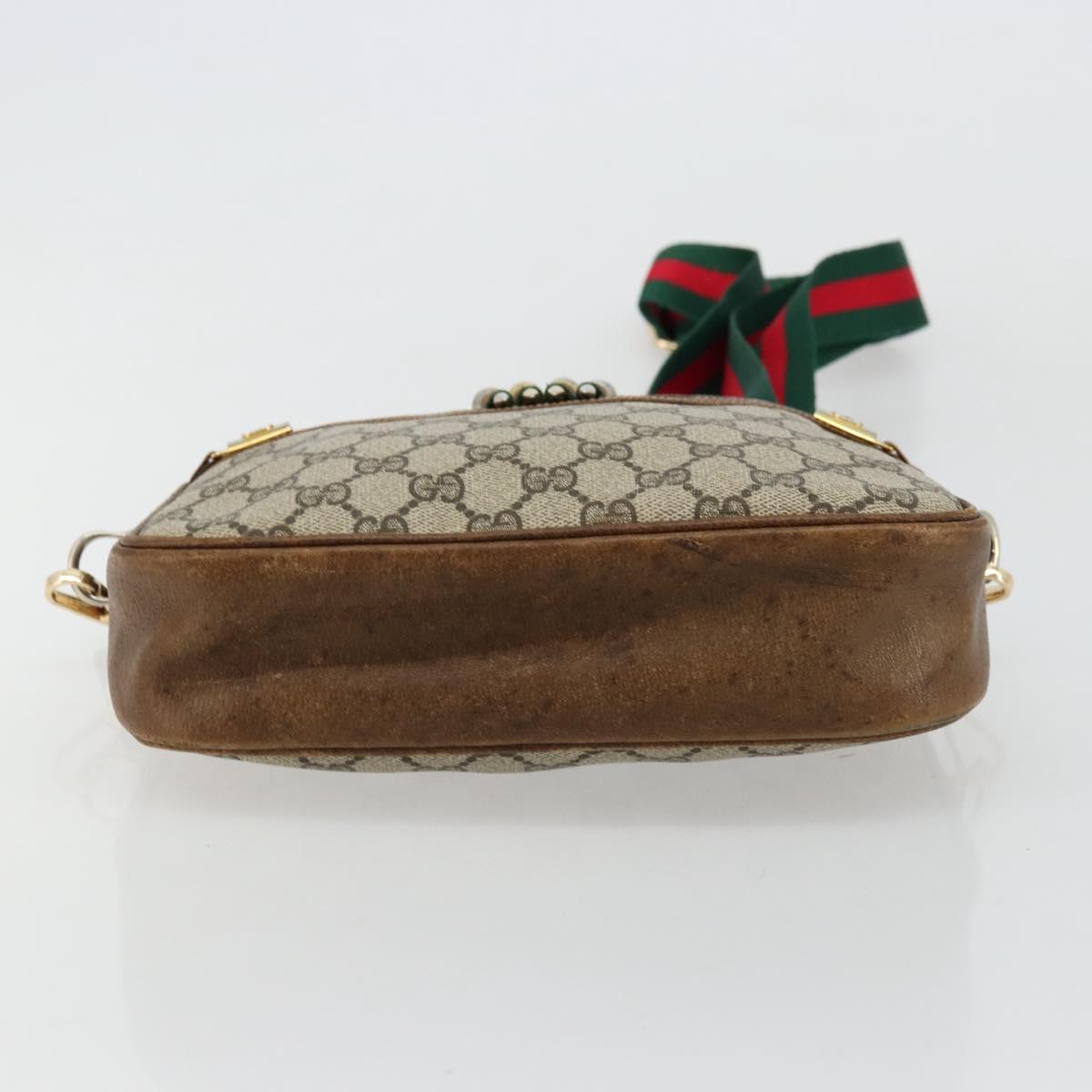 GUCCI GG Supreme Web Sherry Line Shoulder Bag PVC Beige Gold Red Auth 179084
