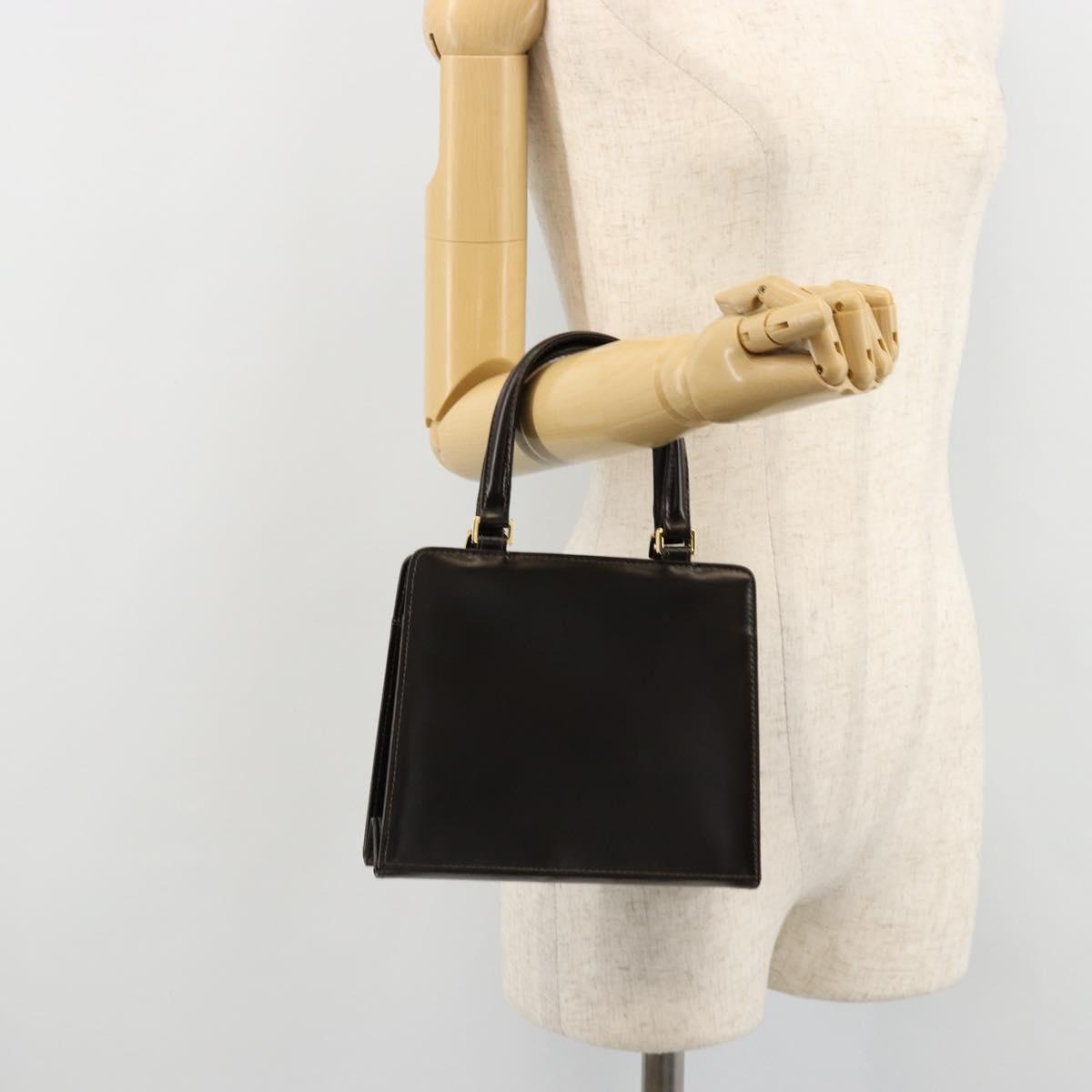 FENDI Hand Bag Leather Black Gold Auth 179086A