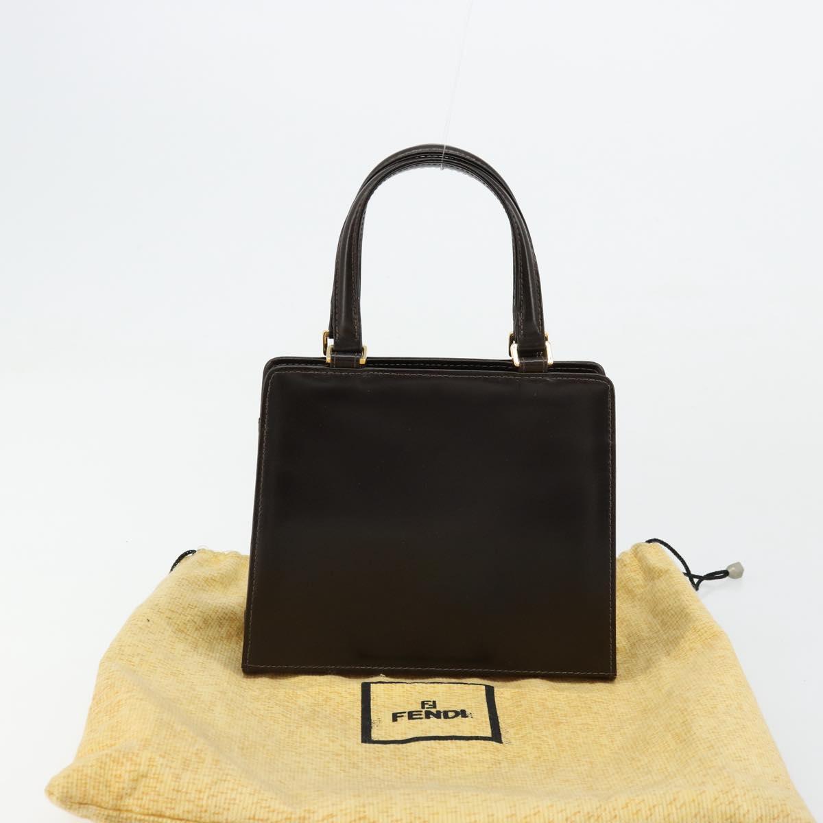 FENDI Hand Bag Leather Black Gold Auth 179086A