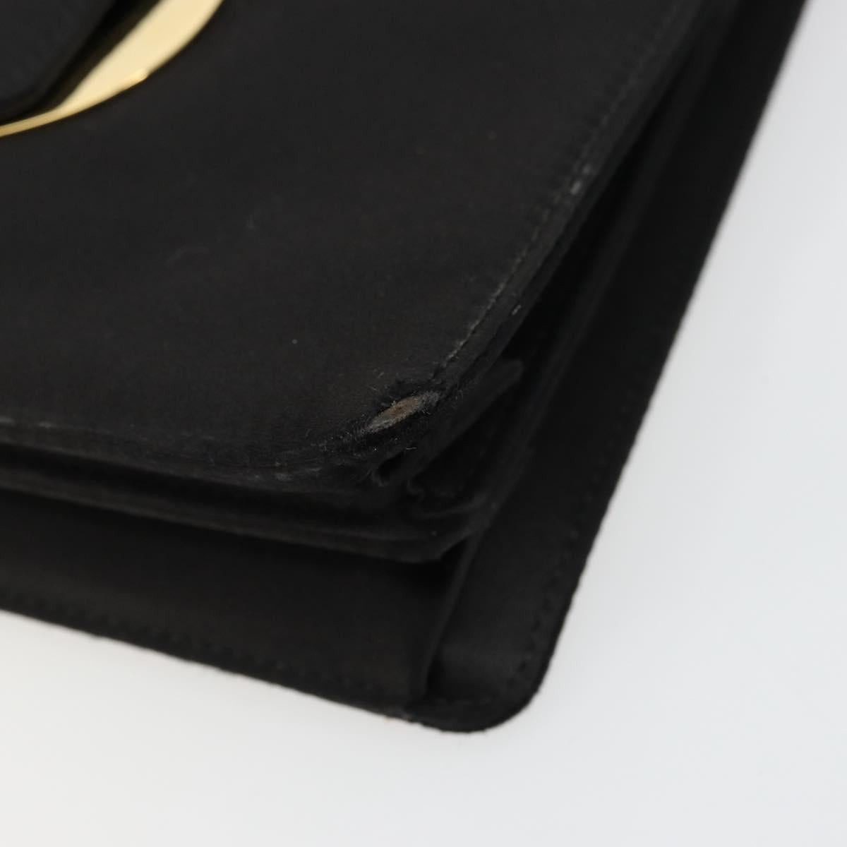 Salvatore Ferragamo Gancini Chain Shoulder Bag Satin Black Gold Auth 179087