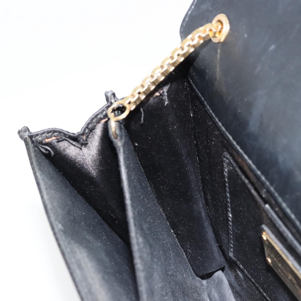 Salvatore Ferragamo Gancini Chain Shoulder Bag Satin Black Gold Auth 179087