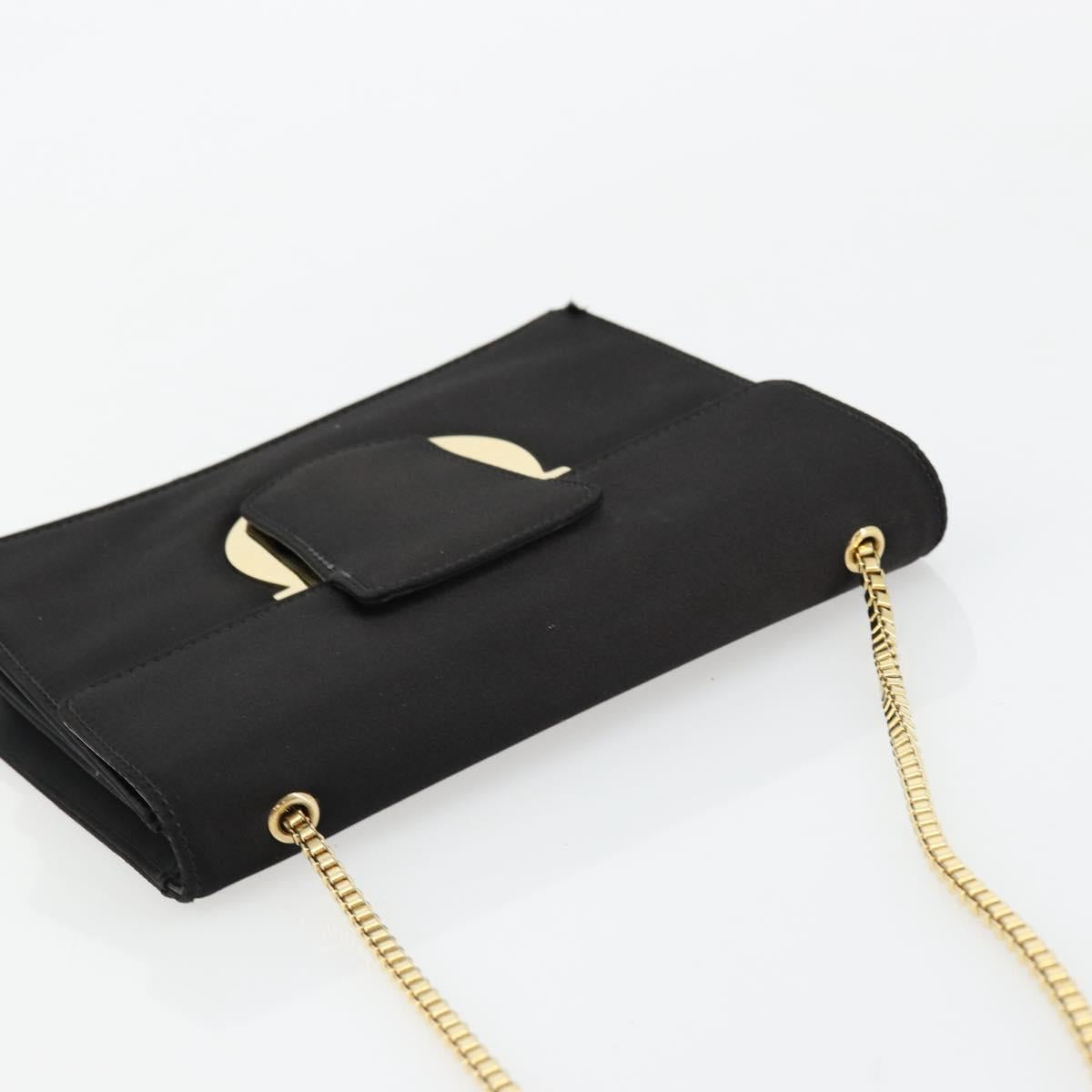 Salvatore Ferragamo Gancini Chain Shoulder Bag Satin Black Gold Auth 179087
