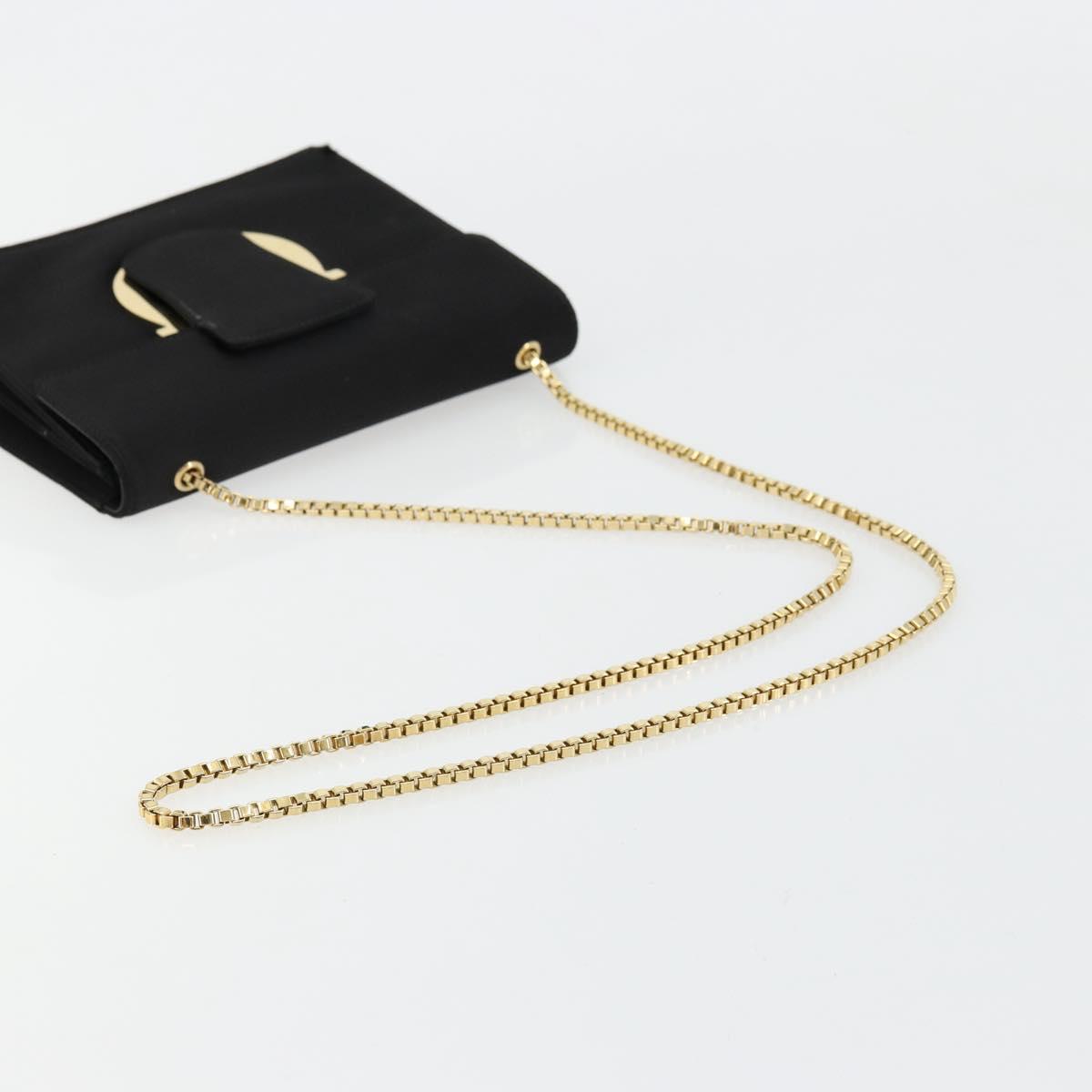 Salvatore Ferragamo Gancini Chain Shoulder Bag Satin Black Gold Auth 179087