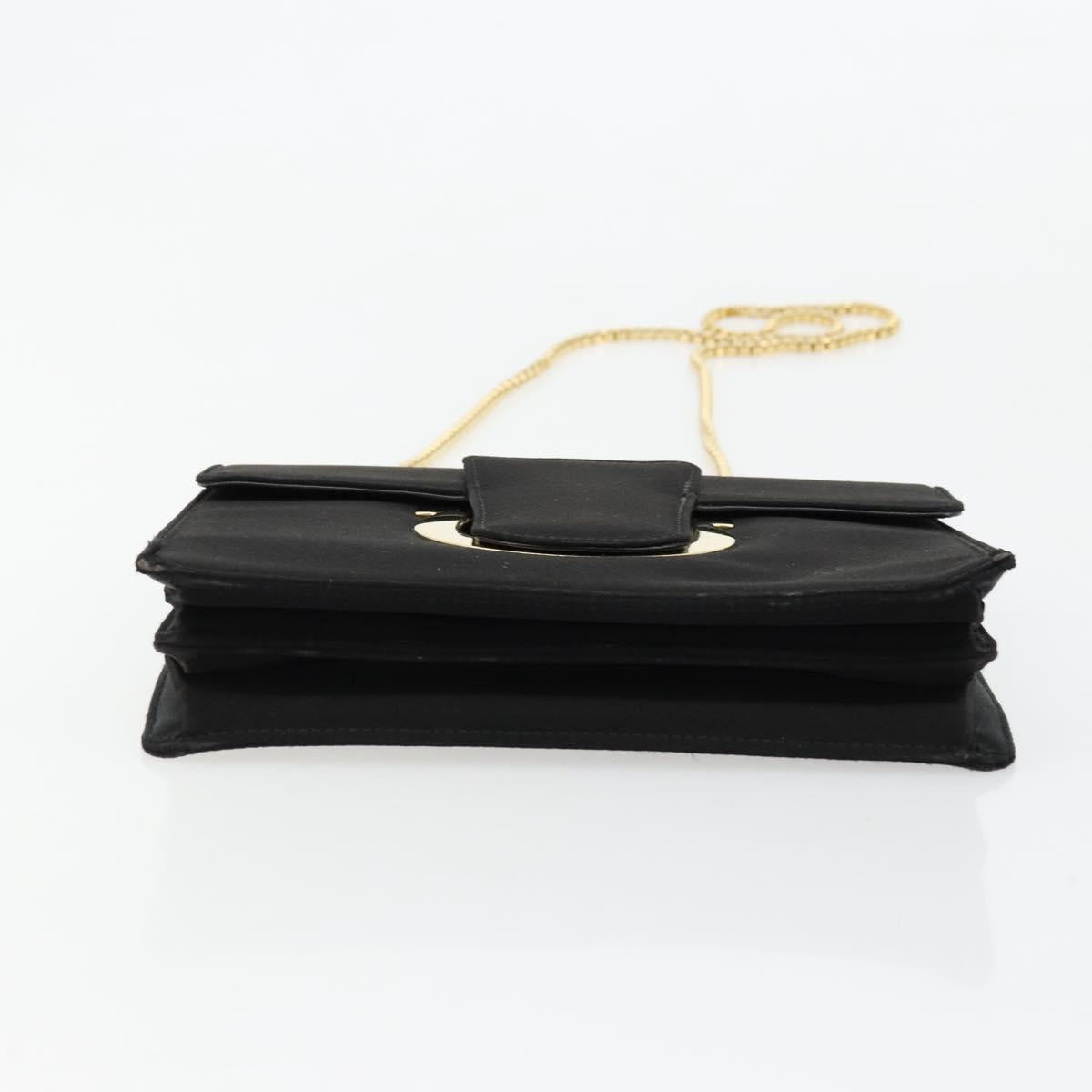 Salvatore Ferragamo Gancini Chain Shoulder Bag Satin Black Gold Auth 179087