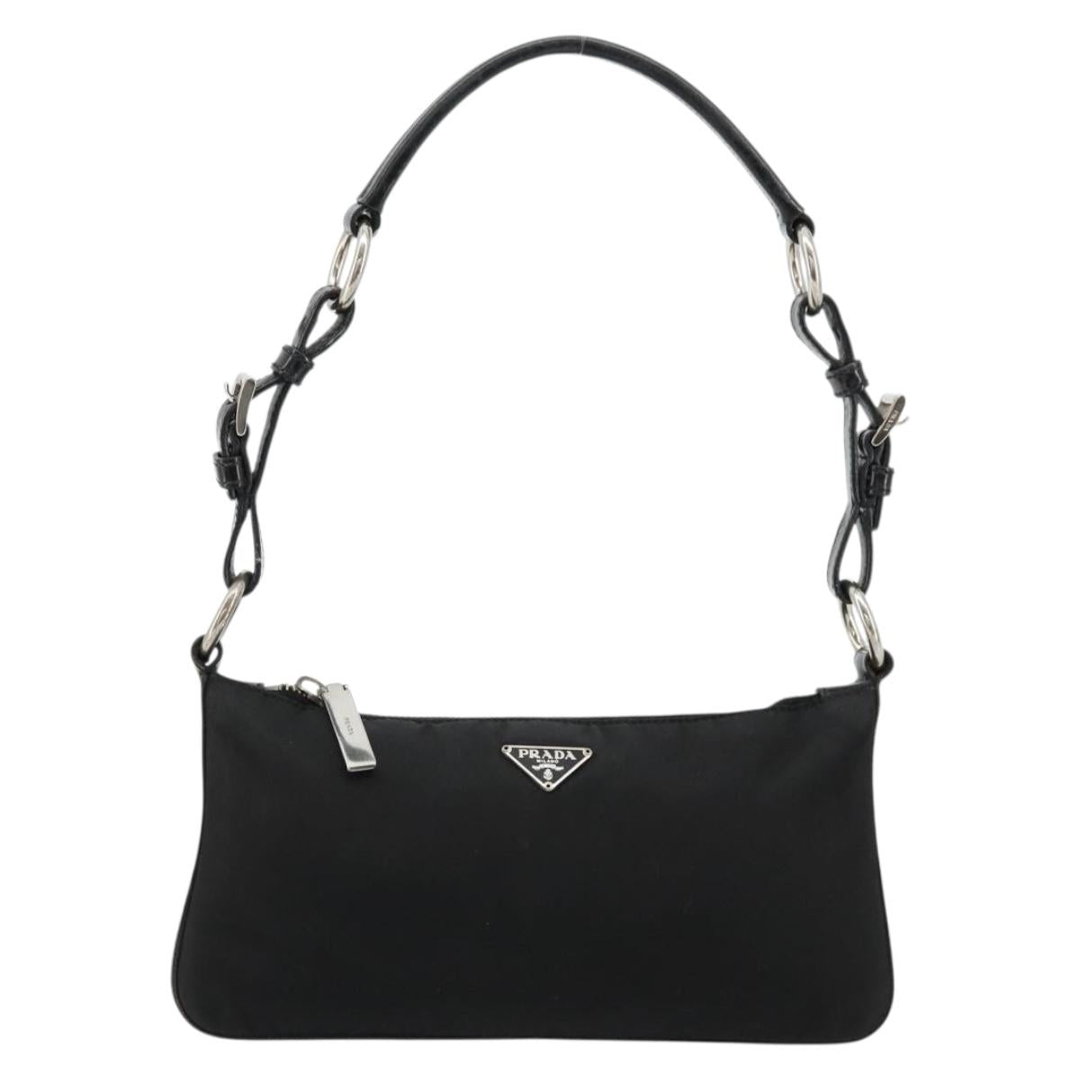PRADA Shoulder Bag Nylon Black Silver Auth 179091A