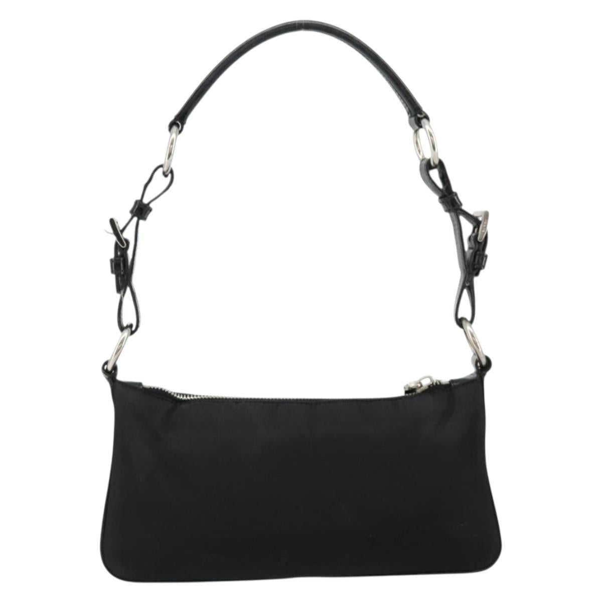 PRADA Shoulder Bag Nylon Black Silver Auth 179091A