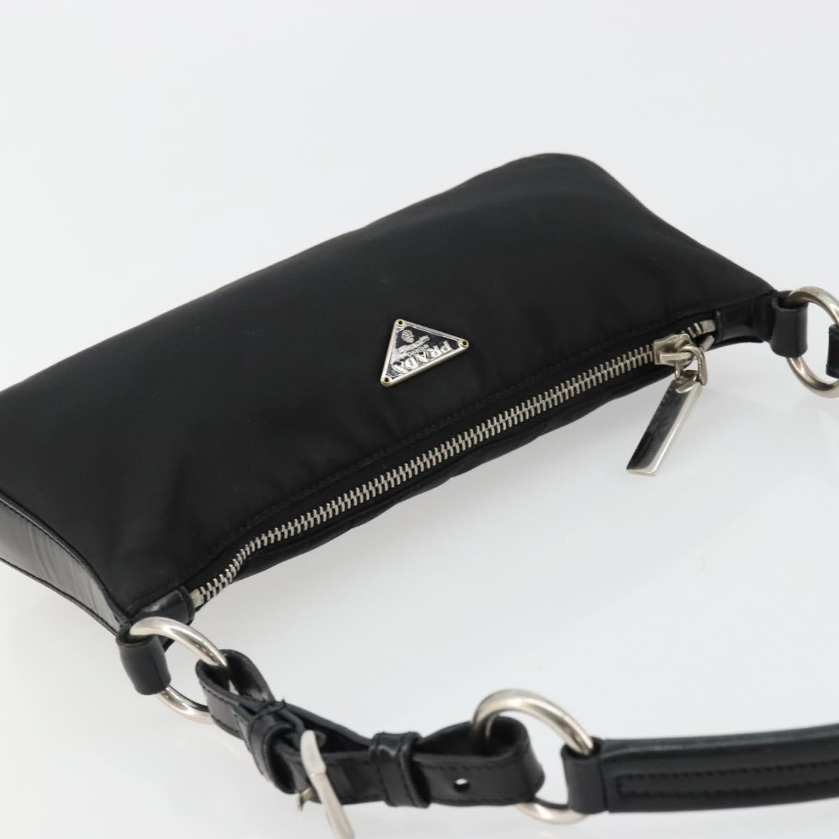 PRADA Shoulder Bag Nylon Black Silver Auth 179091A