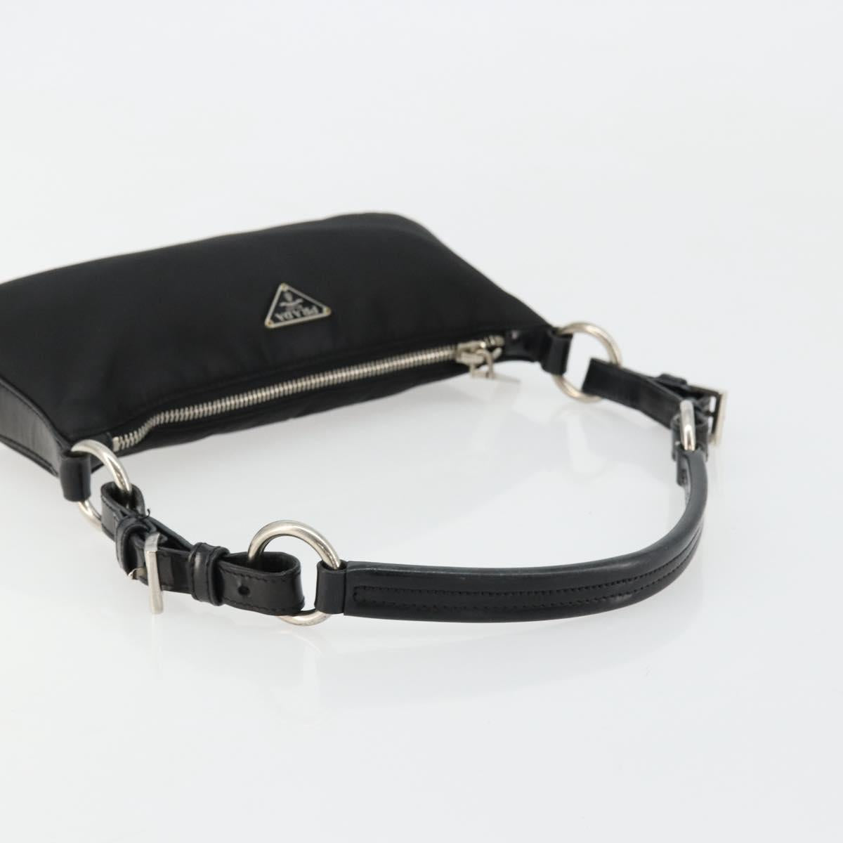 PRADA Shoulder Bag Nylon Black Silver Auth 179091A