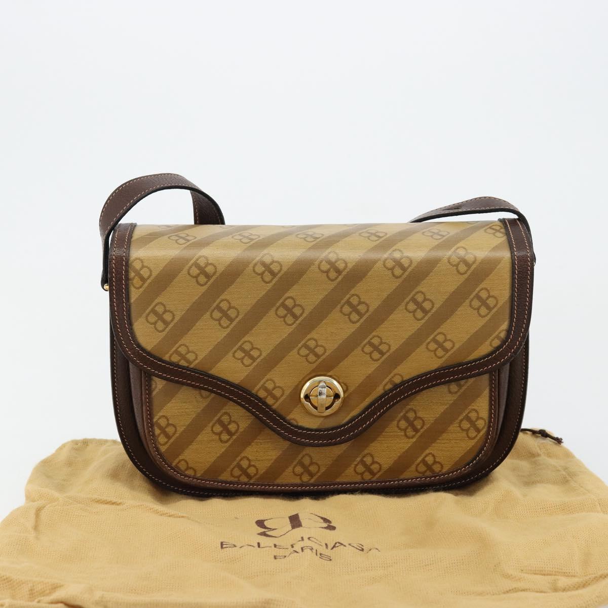 BALENCIAGA Shoulder Bag Coated Canvas Gold Beige Auth 179093A