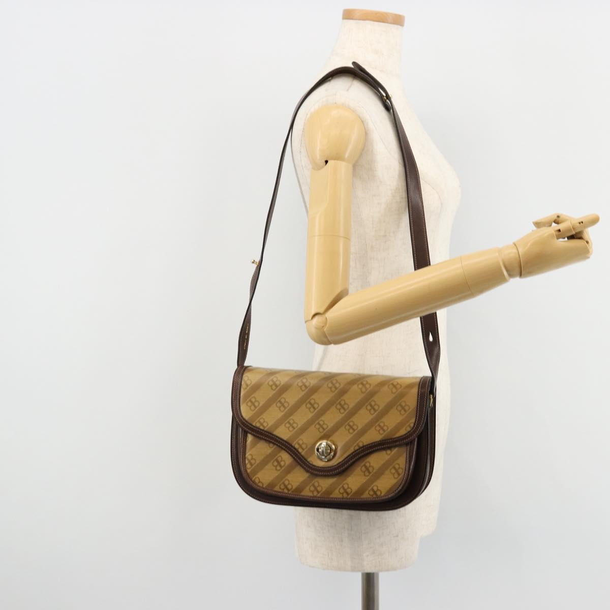 BALENCIAGA Shoulder Bag Coated Canvas Gold Beige Auth 179093A