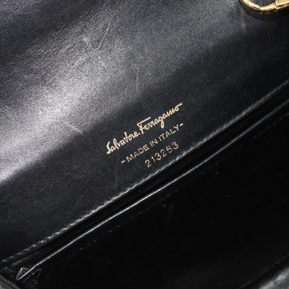 Salvatore Ferragamo Gancini Chain Shoulder Bag Leather Black Gold Auth 179103